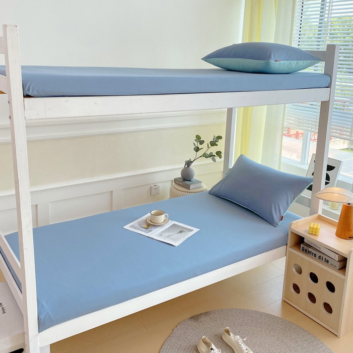 91家纺网 家纺一手货源 找家纺 春皖家纺 2025新款双拼A类水洗棉系列-单床笠 素雅幻蓝