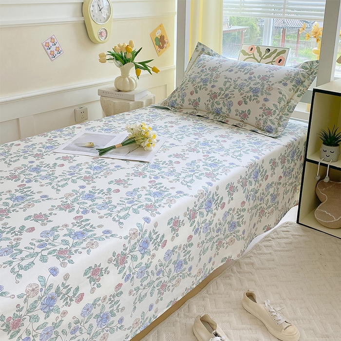 91家纺网 家纺一手货源 找家纺 春皖家纺 2025新款学生季全棉纯棉13070印花单床单 床单单件 紫韵垂梦