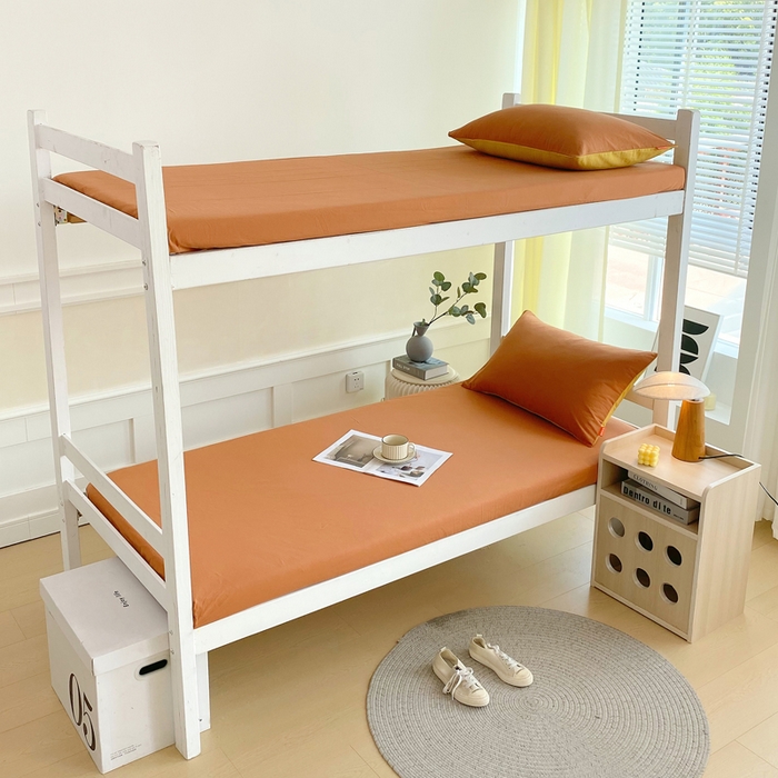 91家纺网 家纺一手货源 找家纺 春皖家纺 2025新款双拼A类水洗棉系列-单床笠 素雅焦糖