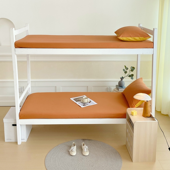 91家纺网 家纺一手货源 找家纺 春皖家纺 2025新款双拼A类水洗棉系列-单床笠 素雅焦糖