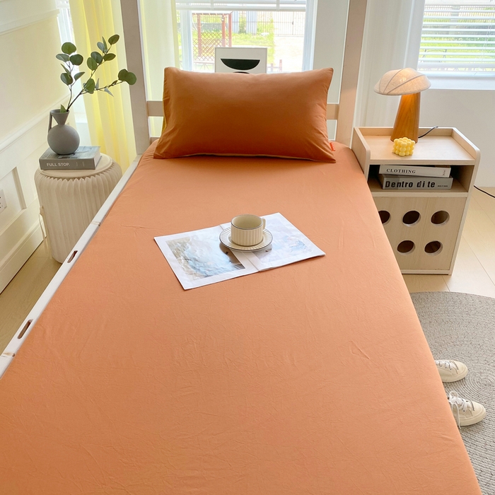 91家纺网 家纺一手货源 找家纺 春皖家纺 2025新款双拼A类水洗棉系列-单床笠 素雅焦糖