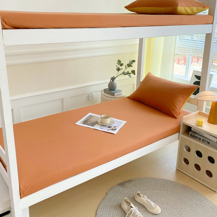 91家纺网 家纺一手货源 找家纺 春皖家纺 2025新款双拼A类水洗棉系列-单床笠 素雅焦糖