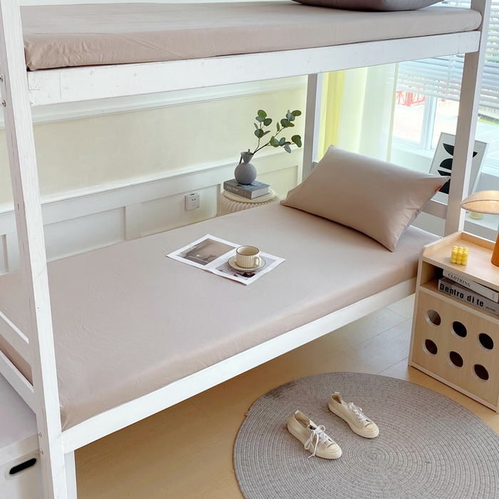 91家纺网 家纺一手货源 找家纺 春皖家纺 2025新款双拼A类水洗棉系列-单床笠 素雅卡其