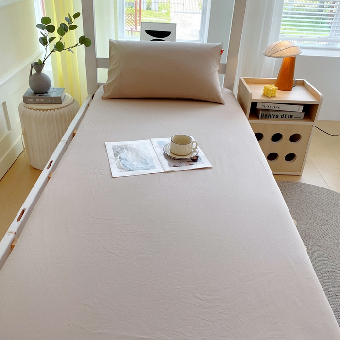 91家纺网 家纺一手货源 找家纺 春皖家纺 2025新款双拼A类水洗棉系列-单床笠 素雅卡其