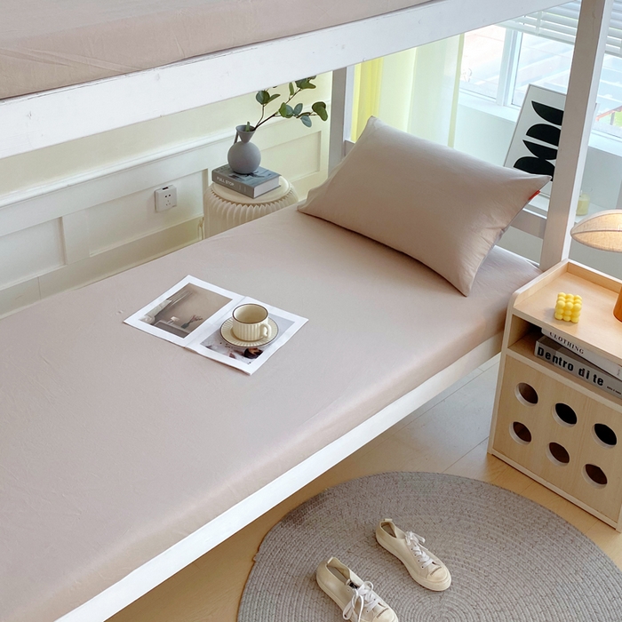 91家纺网 家纺一手货源 找家纺 春皖家纺 2025新款双拼A类水洗棉系列-单床笠 素雅卡其