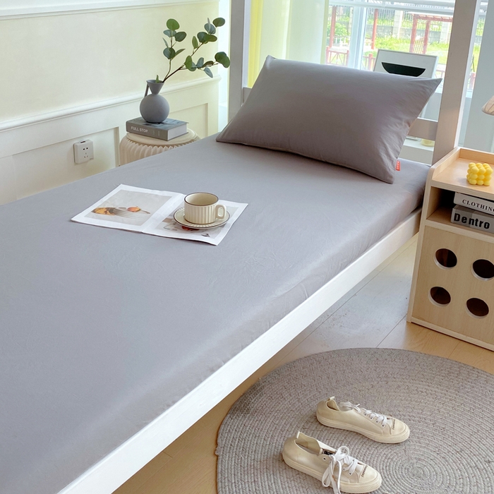 春皖家纺 2025新款双拼A类水洗棉系列-单床笠 素雅浅灰
