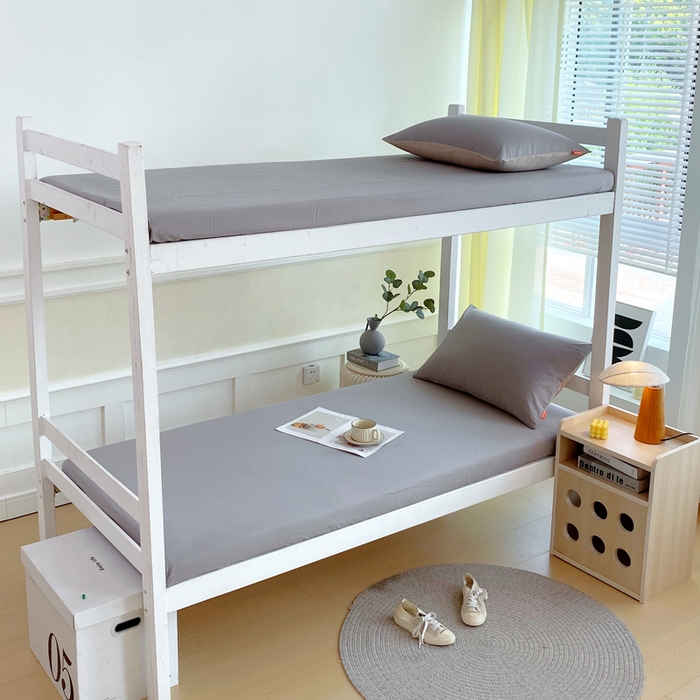 91家纺网 家纺一手货源 找家纺 春皖家纺 2025新款双拼A类水洗棉系列-单床笠 素雅浅灰