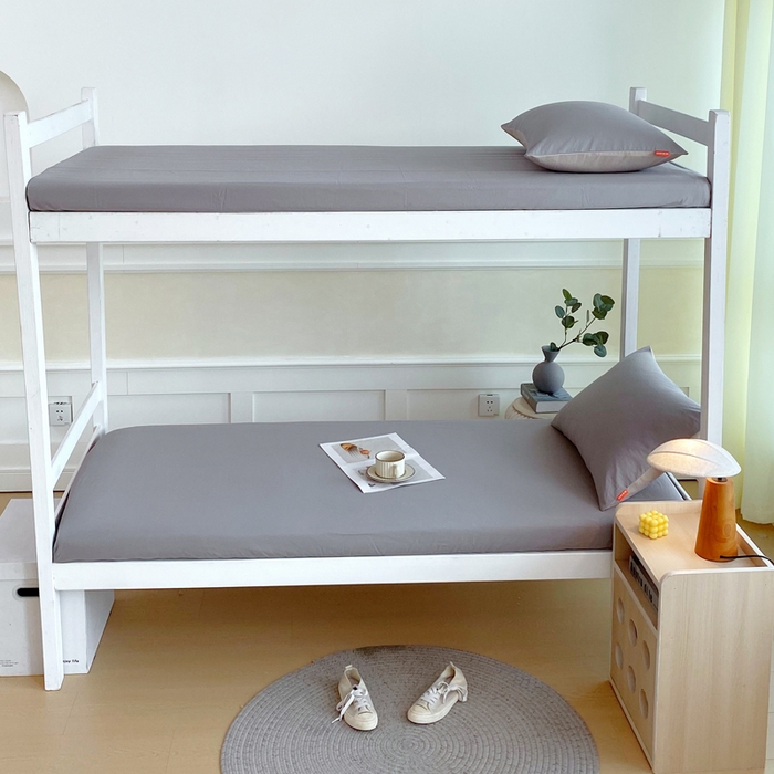 91家纺网 家纺一手货源 找家纺 春皖家纺 2025新款双拼A类水洗棉系列-单床笠 素雅浅灰