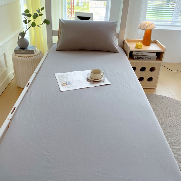 91家纺网 家纺一手货源 找家纺 春皖家纺 2025新款双拼A类水洗棉系列-单床笠 素雅浅灰