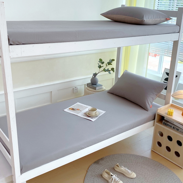 91家纺网 家纺一手货源 找家纺 春皖家纺 2025新款双拼A类水洗棉系列-单床笠 素雅浅灰