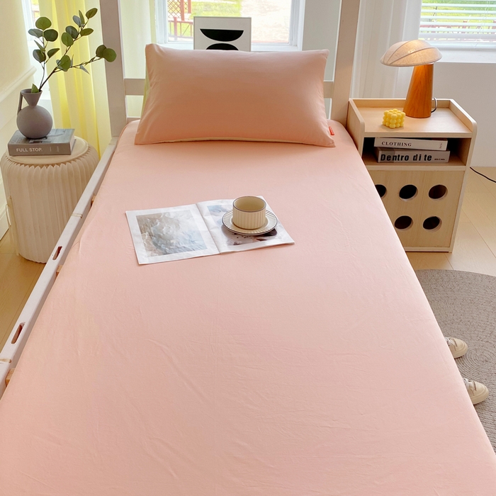 91家纺网 家纺一手货源 找家纺 春皖家纺 2025新款双拼A类水洗棉系列-单床笠 素雅浅玉