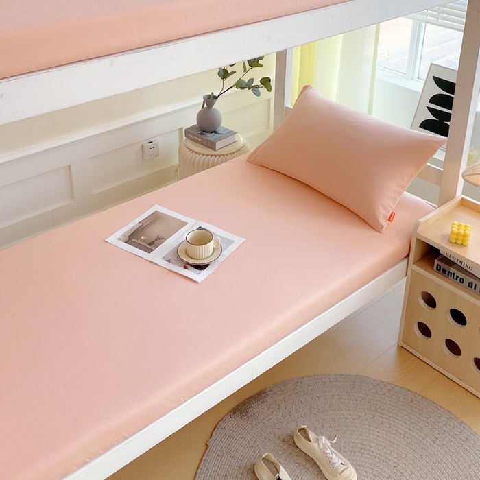 91家纺网 家纺一手货源 找家纺 春皖家纺 2025新款双拼A类水洗棉系列-单床笠 素雅浅玉