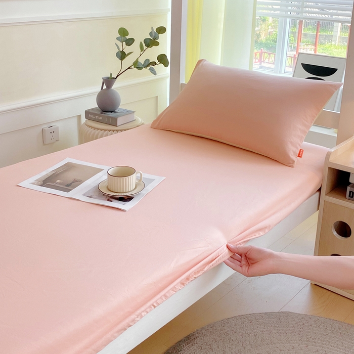 91家纺网 家纺一手货源 找家纺 春皖家纺 2025新款双拼A类水洗棉系列-单床笠 素雅浅玉