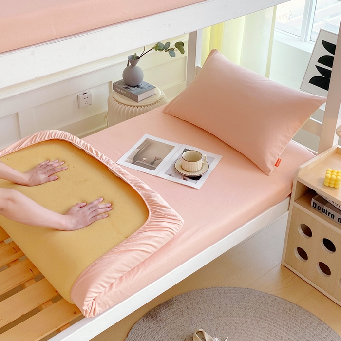 91家纺网 家纺一手货源 找家纺 春皖家纺 2025新款双拼A类水洗棉系列-单床笠 素雅浅玉