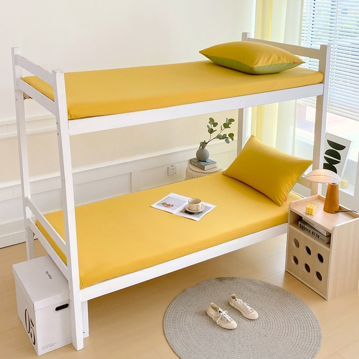 91家纺网 家纺一手货源 找家纺 春皖家纺 2025新款双拼A类水洗棉系列-单床笠 素雅深黄