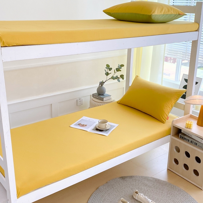 91家纺网 家纺一手货源 找家纺 春皖家纺 2025新款双拼A类水洗棉系列-单床笠 素雅深黄