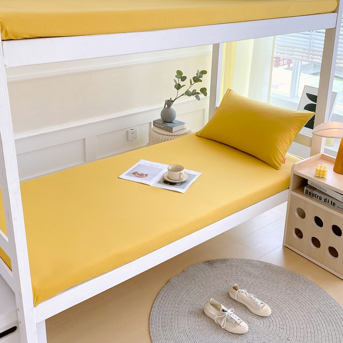 91家纺网 家纺一手货源 找家纺 春皖家纺 2025新款双拼A类水洗棉系列-单床笠 素雅深黄