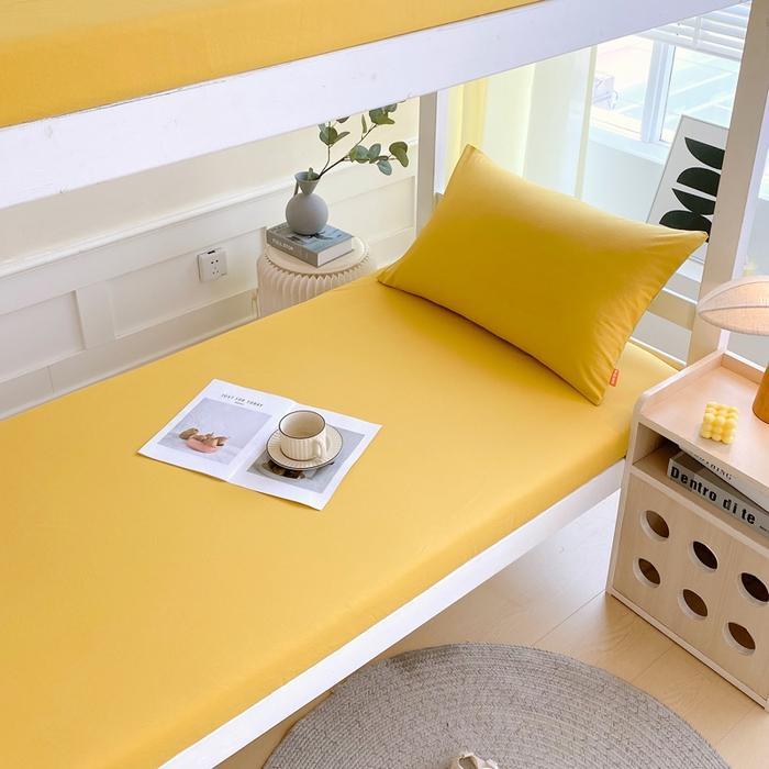 91家纺网 家纺一手货源 找家纺 春皖家纺 2025新款双拼A类水洗棉系列-单床笠 素雅深黄