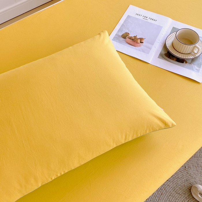 91家纺网 家纺一手货源 找家纺 春皖家纺 2025新款双拼A类水洗棉系列-单床笠 素雅深黄