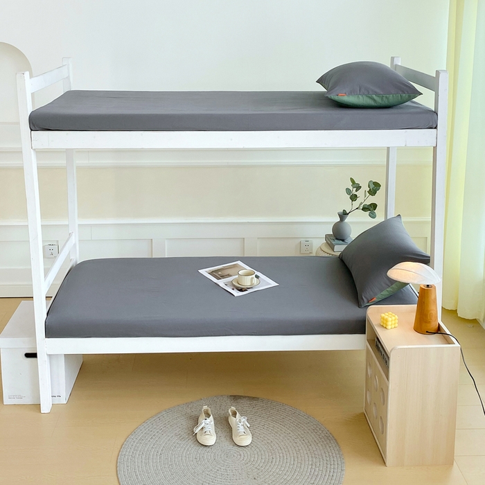 91家纺网 家纺一手货源 找家纺 春皖家纺 2025新款双拼A类水洗棉系列-单床笠 素雅深灰