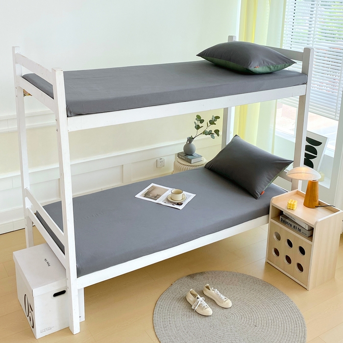 91家纺网 家纺一手货源 找家纺 春皖家纺 2025新款双拼A类水洗棉系列-单床笠 素雅深灰