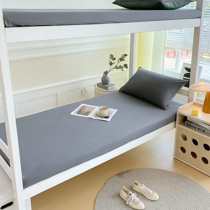 91家纺网 家纺一手货源 找家纺 春皖家纺 2025新款双拼A类水洗棉系列-单床笠 素雅深灰