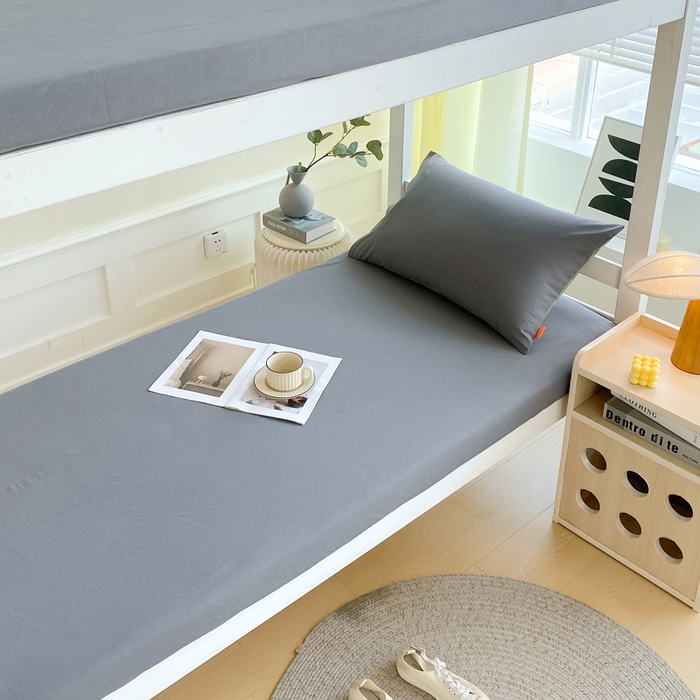 91家纺网 家纺一手货源 找家纺 春皖家纺 2025新款双拼A类水洗棉系列-单床笠 素雅深灰