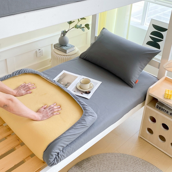 91家纺网 家纺一手货源 找家纺 春皖家纺 2025新款双拼A类水洗棉系列-单床笠 素雅深灰