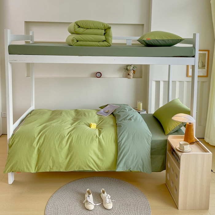 91家纺网 家纺一手货源 找家纺 （总）春皖家纺 2025新款学生季A类双拼水洗棉小清新学生宿舍三件套上下铺三件套