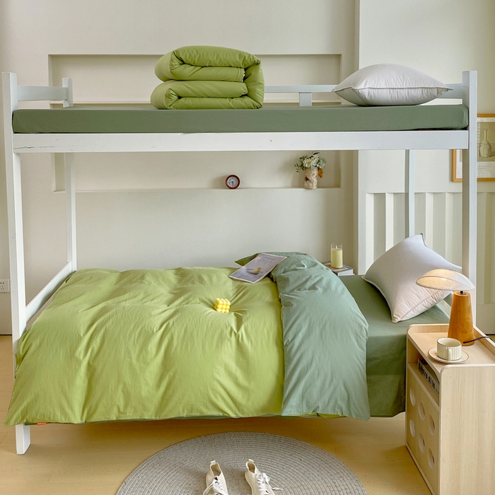 91家纺网 家纺一手货源 找家纺 （总）春皖家纺 2025新款学生季A类双拼水洗棉小清新学生宿舍三件套上下铺三件套