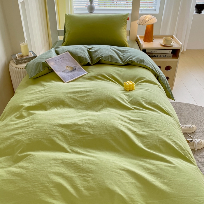 91家纺网 家纺一手货源 找家纺 （总）春皖家纺 2025新款学生季A类双拼水洗棉小清新学生宿舍三件套上下铺三件套