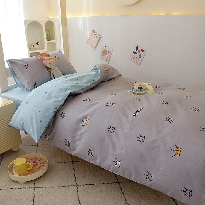 91家纺网 家纺一手货源 找家纺 水妙家纺 2025新款A类全棉学生宿舍二合一子母被海绵床垫六件套床单五件套纯棉三件套可定制 星耀皇冠-灰