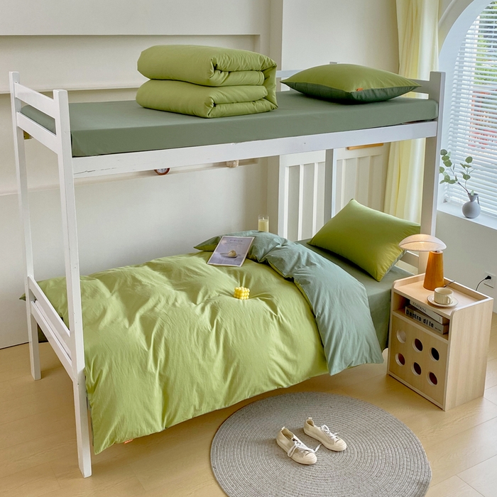 91家纺网 家纺一手货源 找家纺 （总）春皖家纺 2025新款学生季A类双拼水洗棉小清新学生宿舍三件套上下铺三件套