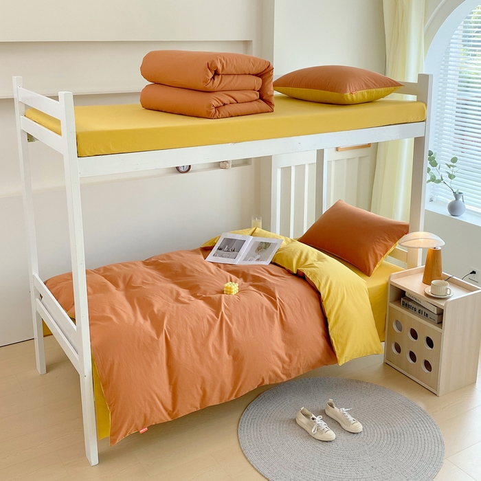 91家纺网 家纺一手货源 找家纺 （总）春皖家纺 2025新款学生季A类双拼水洗棉小清新学生宿舍三件套上下铺三件套