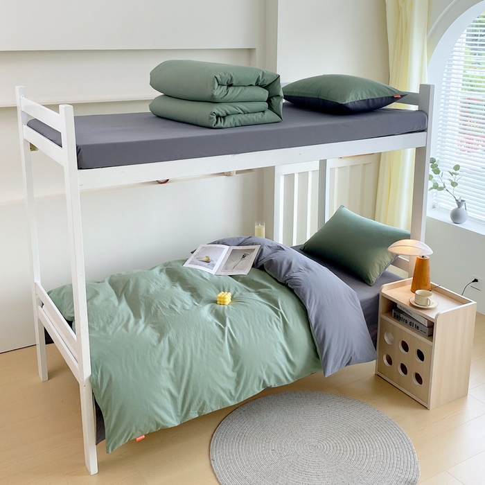 91家纺网 家纺一手货源 找家纺 （总）春皖家纺 2025新款学生季A类双拼水洗棉小清新学生宿舍三件套上下铺三件套