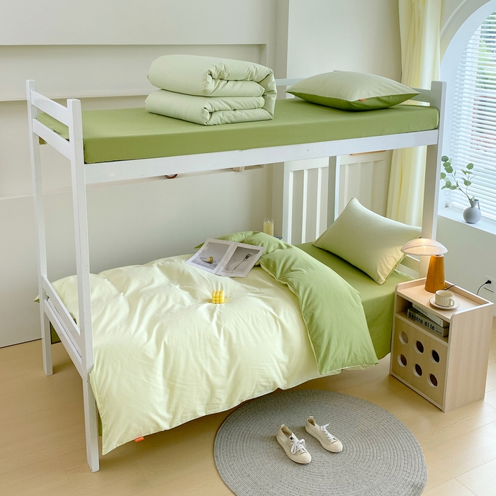 91家纺网 家纺一手货源 找家纺 （总）春皖家纺 2025新款学生季A类双拼水洗棉小清新学生宿舍三件套上下铺三件套