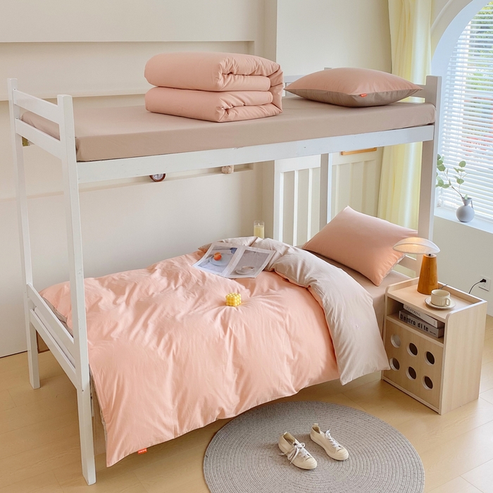 91家纺网 家纺一手货源 找家纺 （总）春皖家纺 2025新款学生季A类双拼水洗棉小清新学生宿舍三件套上下铺三件套