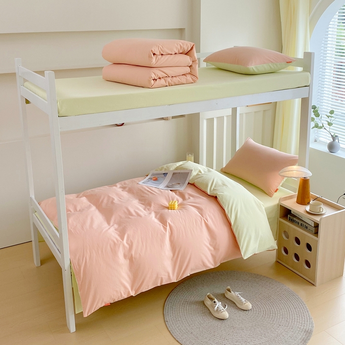 91家纺网 家纺一手货源 找家纺 （总）春皖家纺 2025新款学生季A类双拼水洗棉小清新学生宿舍三件套上下铺三件套