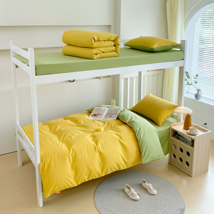 91家纺网 家纺一手货源 找家纺 （总）春皖家纺 2025新款学生季A类双拼水洗棉小清新学生宿舍三件套上下铺三件套