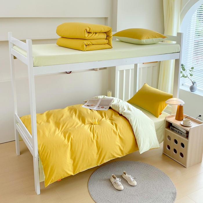 91家纺网 家纺一手货源 找家纺 （总）春皖家纺 2025新款学生季A类双拼水洗棉小清新学生宿舍三件套上下铺三件套