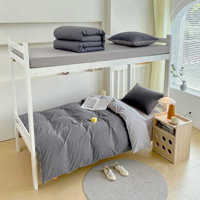 91家纺网 家纺一手货源 找家纺 （总）春皖家纺 2025新款学生季A类双拼水洗棉小清新学生宿舍三件套上下铺三件套