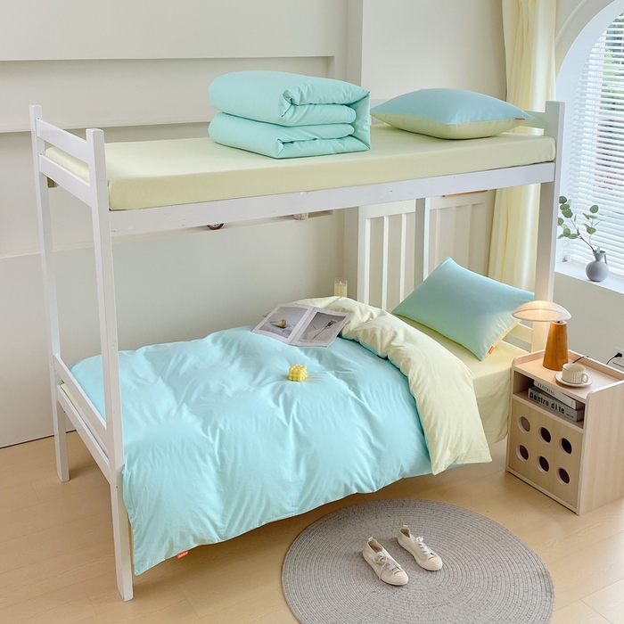 91家纺网 家纺一手货源 找家纺 （总）春皖家纺 2025新款学生季A类双拼水洗棉小清新学生宿舍三件套上下铺三件套