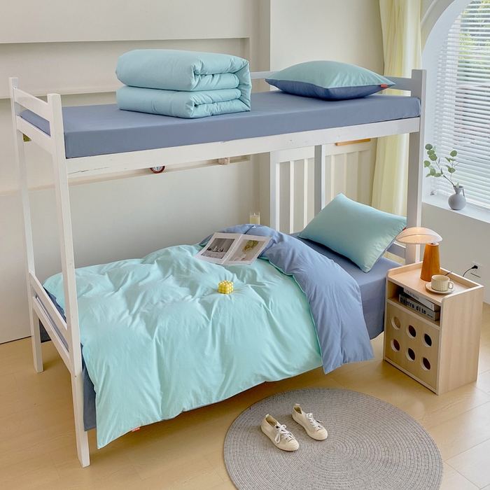 91家纺网 家纺一手货源 找家纺 （总）春皖家纺 2025新款学生季A类双拼水洗棉小清新学生宿舍三件套上下铺三件套