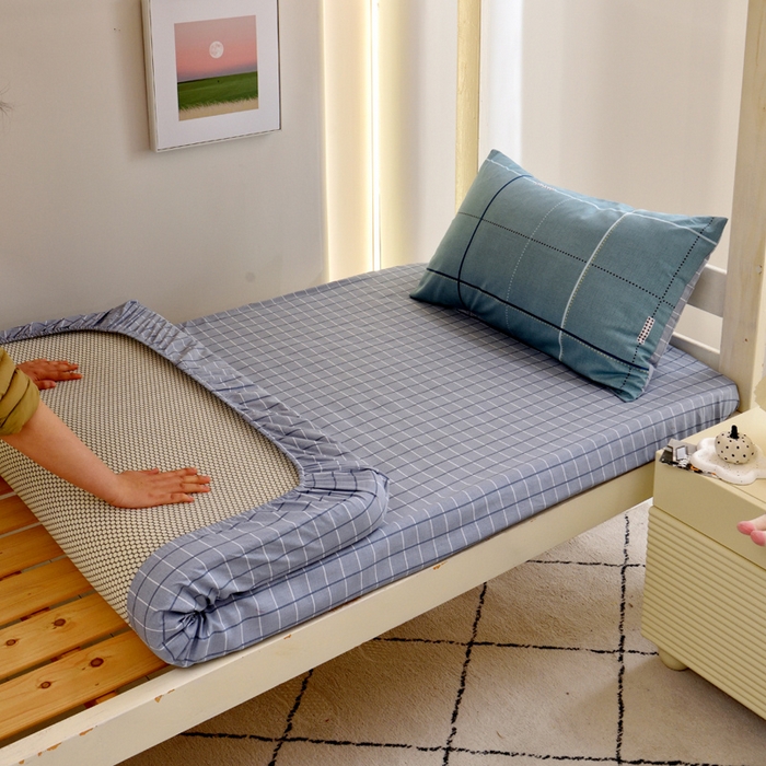 91家纺网 家纺一手货源 找家纺 水妙家纺 2025新款A类全棉学生宿舍二合一子母被海绵床垫六件套床单五件套纯棉三件套可定制 宇格-蓝