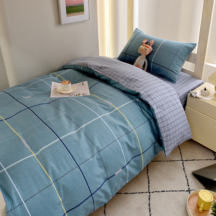 91家纺网 家纺一手货源 找家纺 水妙家纺 2025新款A类全棉学生宿舍二合一子母被海绵床垫六件套床单五件套纯棉三件套可定制 宇格-蓝