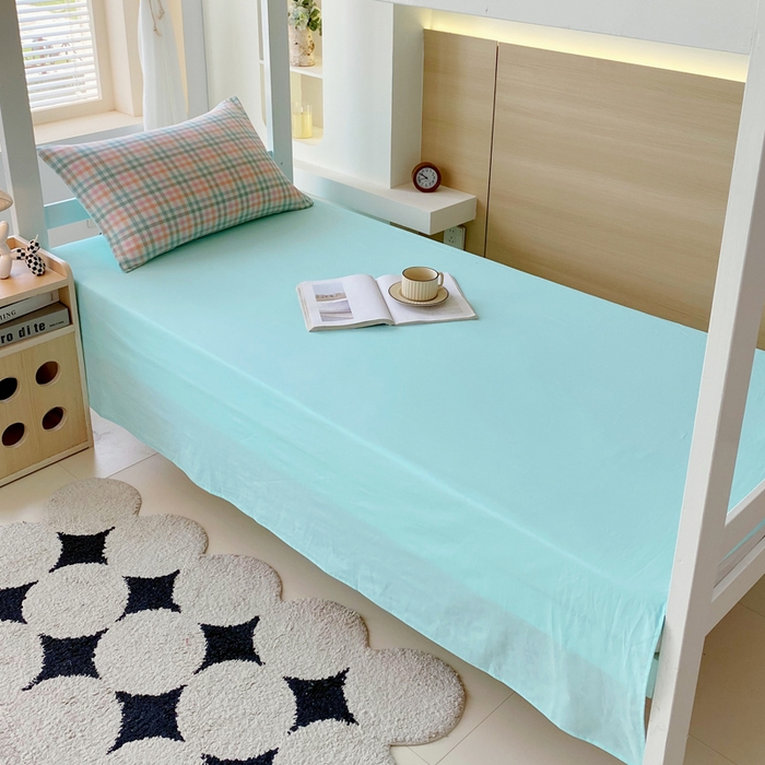 91家纺网 家纺一手货源 找家纺 春皖家纺 2025新款AB棉全棉亲肤水洗棉学生三件套四件套 翠竹-绿格