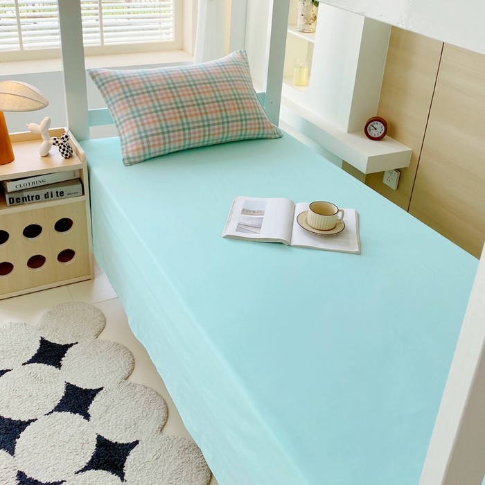 91家纺网 家纺一手货源 找家纺 春皖家纺 2025新款AB棉全棉亲肤水洗棉学生三件套四件套 翠竹-绿格