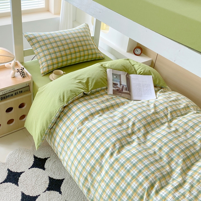 91家纺网 家纺一手货源 找家纺 春皖家纺 2025新款AB棉全棉亲肤水洗棉学生三件套四件套 栗木-芒格