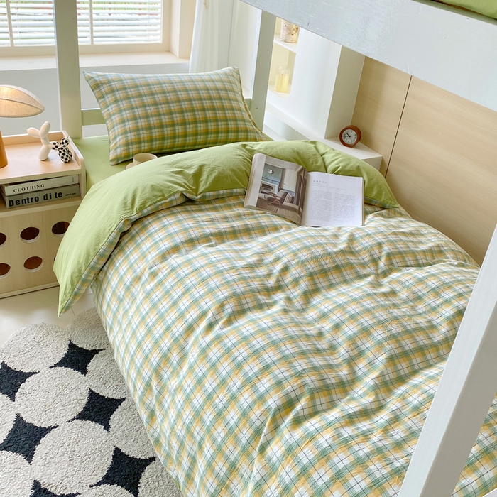 91家纺网 家纺一手货源 找家纺 春皖家纺 2025新款AB棉全棉亲肤水洗棉学生三件套四件套 栗木-芒格