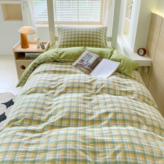 91家纺网 家纺一手货源 找家纺 春皖家纺 2025新款AB棉全棉亲肤水洗棉学生三件套四件套 栗木-芒格